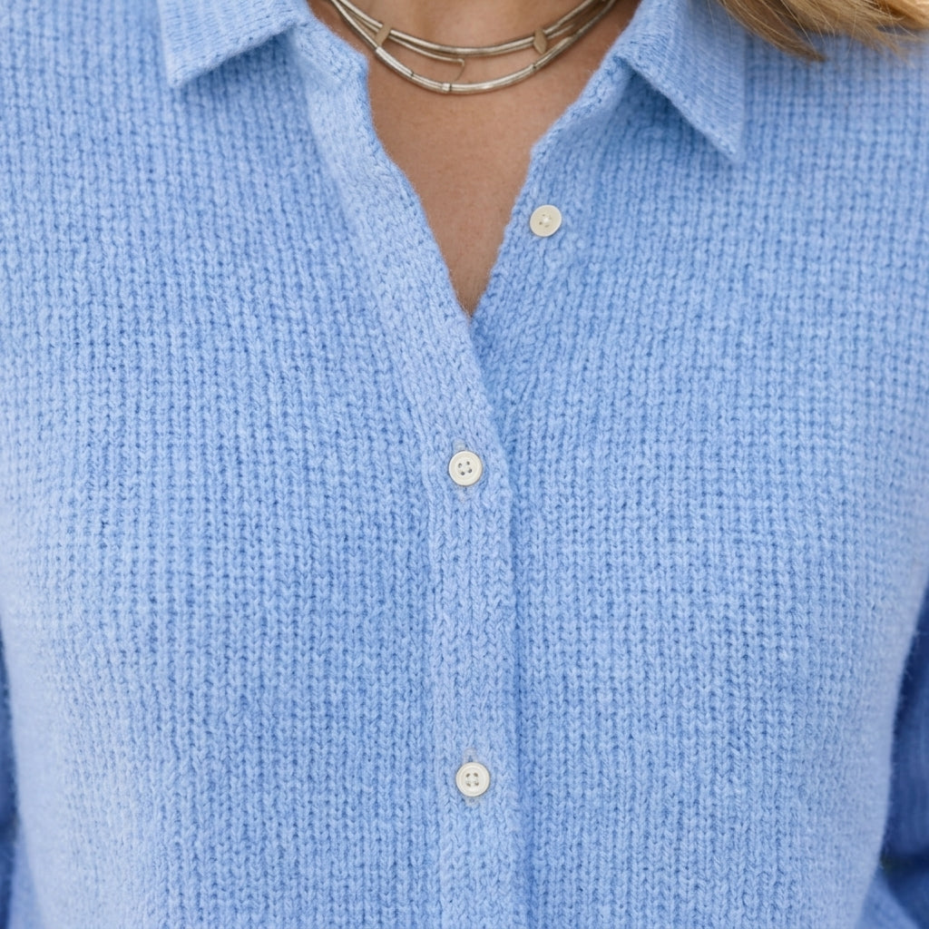 Violet - Women's Collared Button-Front Ribbed Knit Cardigan