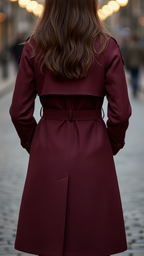 Vivienne - Women's Burgundy Double-Breasted Trench Coat with Tie Belt