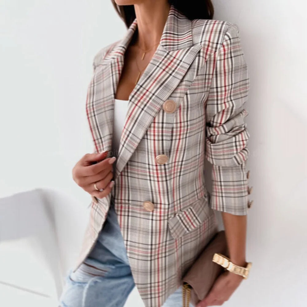 Vivienne - Women's Plaid Blazer with Thermal Lining