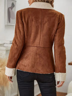 Willa - Women's Suede Blazer with Sherpa Collar and Cuff Trim