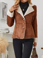 Willa - Women's Suede Blazer with Sherpa Collar and Cuff Trim