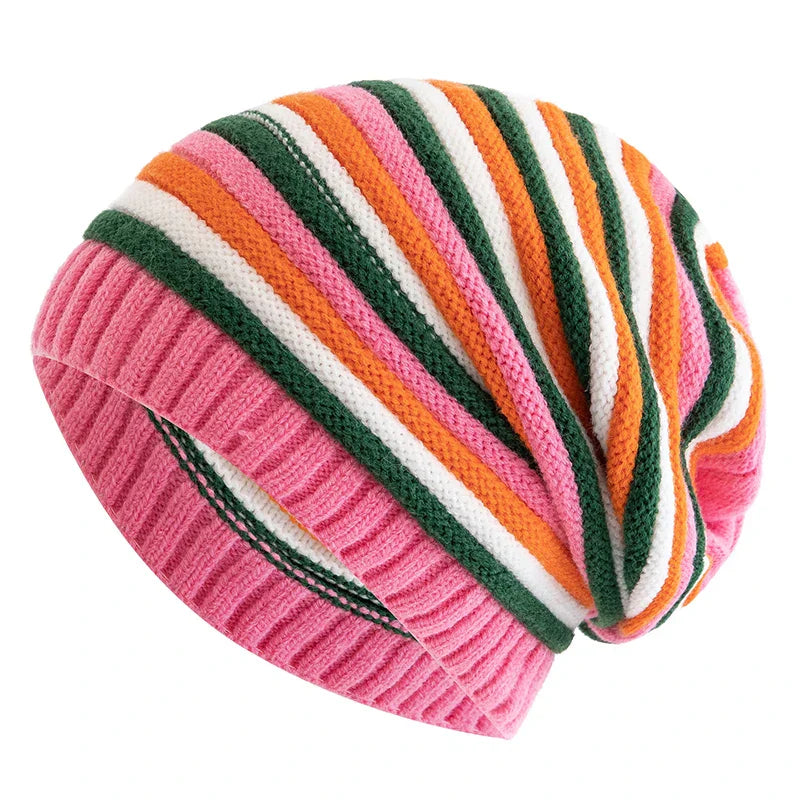 Zoe - Women's Horizontal-Striped Slouchy Knit Beanie