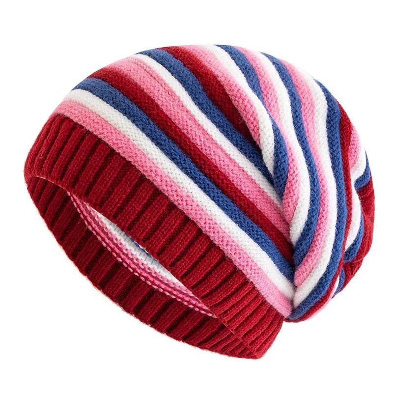 Zoe - Women's Horizontal-Striped Slouchy Knit Beanie