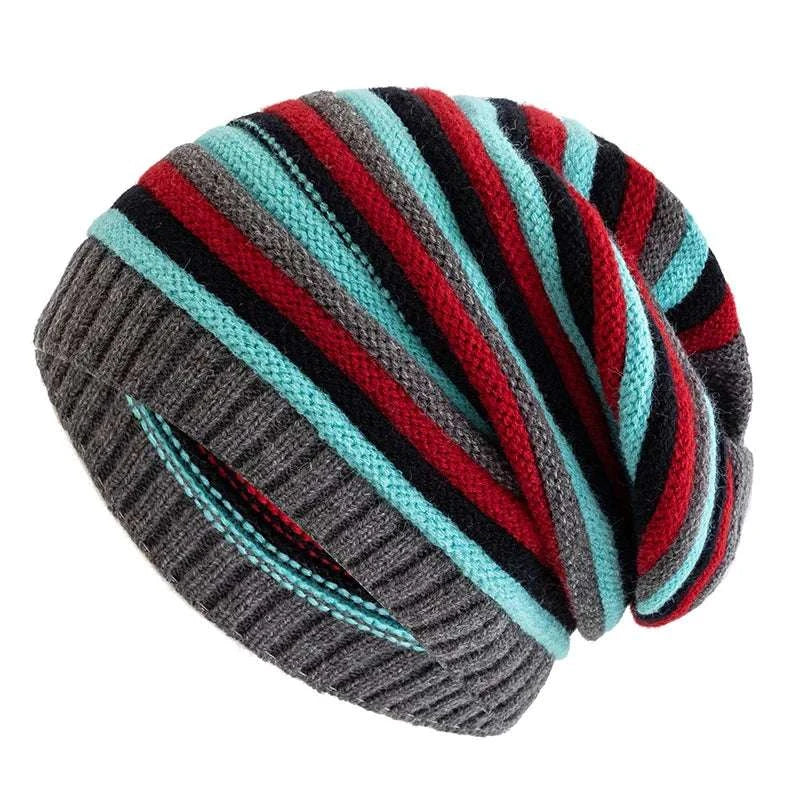 Zoe - Women's Horizontal-Striped Slouchy Knit Beanie
